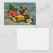 ビンテージ クリスマス サンタ 3.5 x 2.5 オートバイに乗ったサンタ ノートカード (正面/裏面)
