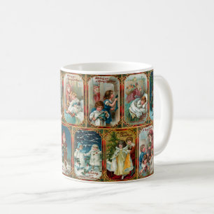 ビンテージ·クリスマス·シーン華美の縁ど金ゴールド コーヒーマグカップ