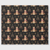 ビンテージ　クリスマス　タイガー　ツリー　ブラック ラッピングペーパー (フラット)