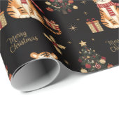 ビンテージ　クリスマス　タイガー　ツリー　ブラック ラッピングペーパー (ロールコーナー)