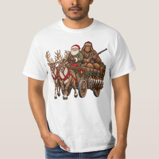 ビンテージ クリスマス ハンティング サンタ ビッグフット ダック Tシャツ