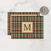 ビンテージ クリスマス プレイド 赤と緑 モノグラム ノートカード (正面/裏面インサイチュ)