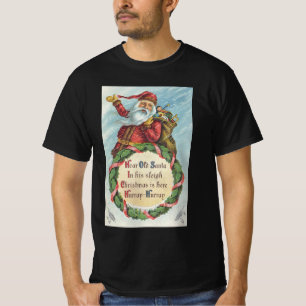 ビンテージ クリスマス リースのビクトリア朝のサンタクロース Tシャツ