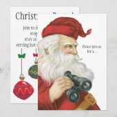 ビンテージ クリスマス 双眼鏡を持ったサンタクロース 招待状 (正面/裏面)