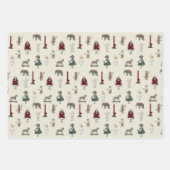 ビンテージ　クリスマス　子供とおもちゃ　赤　緑　白 ラッピングペーパーシート (正面3)