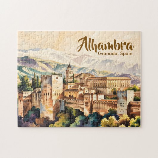 ビンテージ グラナダ スペイン アルハンブラ 水彩画 旅行 ジグソーパズル (横)