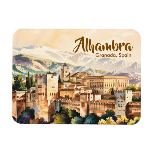 ビンテージ グラナダ スペイン アルハンブラ 水彩画 旅行 マグネット (横)