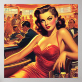 ビンテージ グラマー ガール 赤いドレス ポスター (正面)