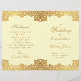 ビンテージ ゴールド クリーム エレガント フォールド ウェディング プログラム