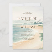 ビンテージ サンセット オーシャン ショアライン デコ レトロ ウェディング 招待状 (正面)