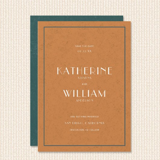 ビンテージ サンセット コースト オーシャン デコ レトロ ウェディング セーブザデート