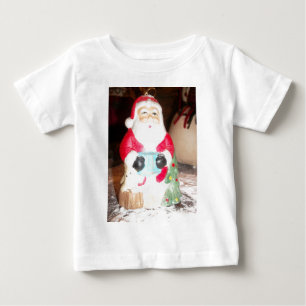 ビンテージ サンタと雪のアートプリント ベビーTシャツ
