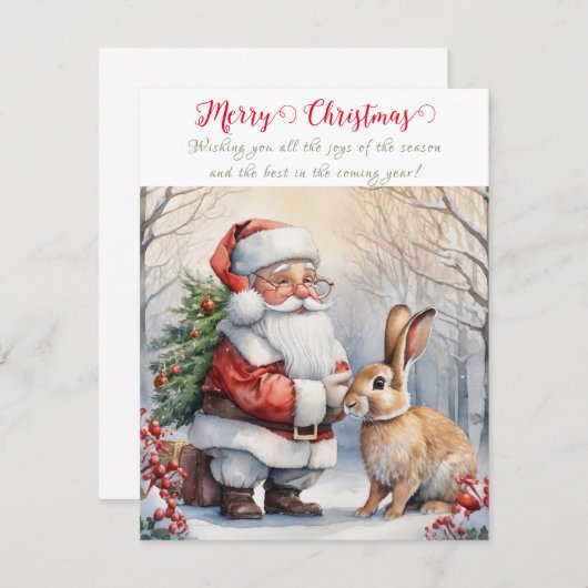 ビンテージ サンタクロース クリスマス と ウサギ (正面/裏面)