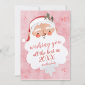 ビンテージ サンタ クリスマス 水彩 ピンク グリーティング (正面)