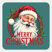 ビンテージ サンタ メリークリスマス イラスト スクエアシール (正面)