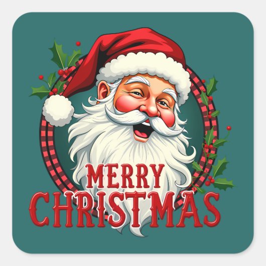 ビンテージ サンタ メリークリスマス イラスト スクエアシール (正面)