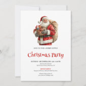 ビンテージ サンタ 水彩画 ホリデー ディナー ご招待 招待状 (正面)