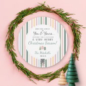 ビンテージ シックなクリスマス ツリーの写真 グレー 緑色 ラウンド シーズンカード