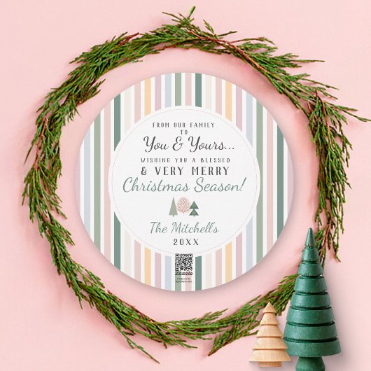 ビンテージ シックなクリスマス ツリーの写真 グレー 緑色 ラウンド シーズンカード