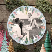 ビンテージ シックなクリスマス ツリーの写真 グレー 緑色 ラウンド シーズンカード