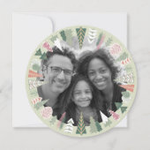 ビンテージ シックなクリスマス ツリーの写真 緑 ピンク ラウンド シーズンカード (正面)