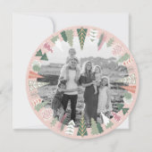 ビンテージ シックなクリスマス ツリー フォト ピンク グリーン ラウンド シーズンカード (正面)