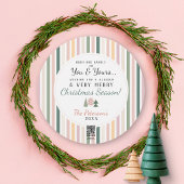 ビンテージ シックなクリスマス ツリー フォト ピンク グリーン ラウンド シーズンカード