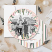 ビンテージ シックなクリスマス ツリー フォト ピンク グリーン ラウンド シーズンカード