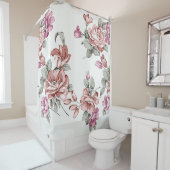 ビンテージ シック シャビー ガーリー フラワーズ シャワーカーテン (インサイチュ)