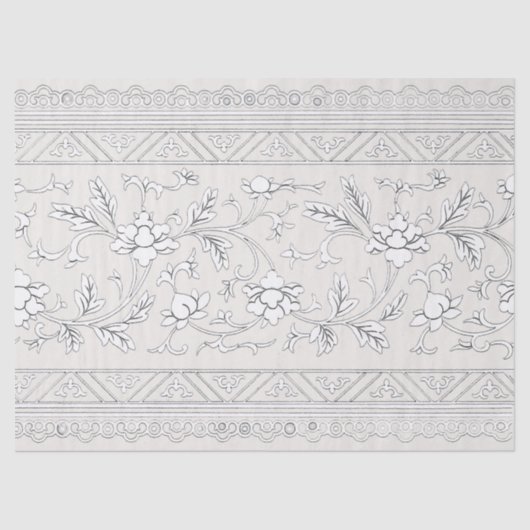 ビンテージ シノワズリー 白 花 デコパージュ 薄葉紙 (正面)