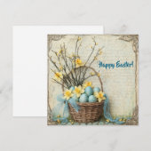 ビンテージ シャビー シックなイースターエッグのバスケットと水仙 シーズンカード (正面/裏面)