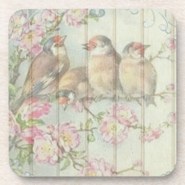ビンテージ シャビー シック フェード フラワーバード デザイン   コースター