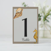 ビンテージ シー アニマルズ ビーチ ウェディング テーブル ナンバー 招待状 (スタンド正面)