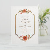 ビンテージ スカロップド コーラル ワイルドフラワー ギルデッド ウェディング 招待状 (スタンド正面)