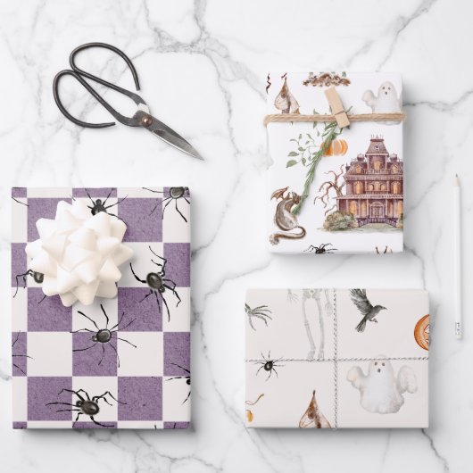 ビンテージ スプーキ― コテ―ジハロウィン ラッピングペーパーシート (正面)