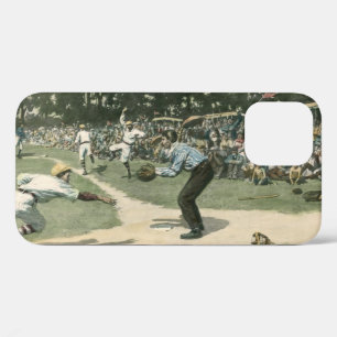 ビンテージ スポーツ、ホームベースに滑り込む野球選手 iPhone 12ケース