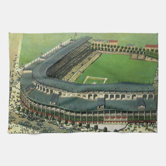 ビンテージ スポーツ 野球スタジアム、空撮 キッチンタオル (横)