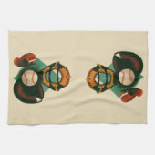 ビンテージ スポーツ 野球選手、キャッチャーミット付き キッチンタオル (横)