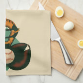 ビンテージ スポーツ 野球選手、キャッチャー ミット付き キッチンタオル (四つ折り)