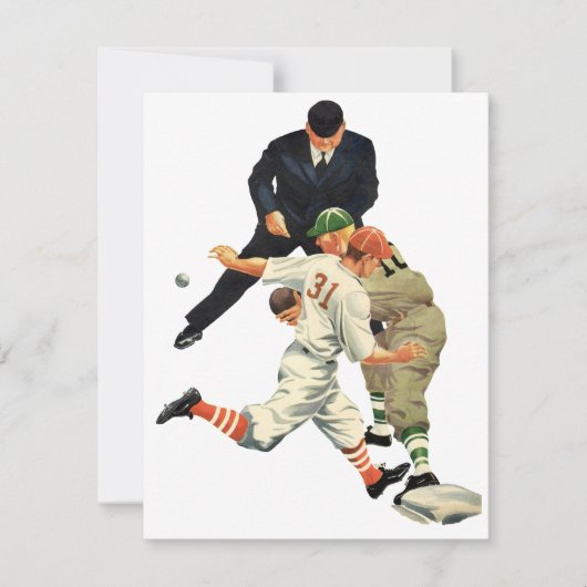 ビンテージ スポーツ 野球選手 ホームプレートでセーフ (正面)