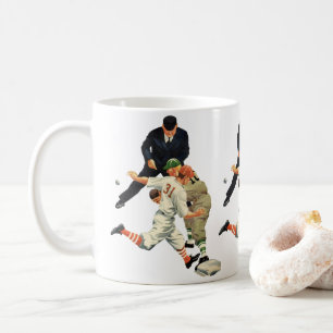 ビンテージ スポーツ 野球選手 ホームプレートでセーフ コーヒーマグカップ