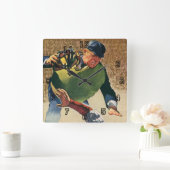 ビンテージ スポーツ 野球選手、審判 スクエア壁時計 (ホーム)