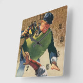 ビンテージ スポーツ 野球選手、審判 スクエア壁時計 (傾斜)