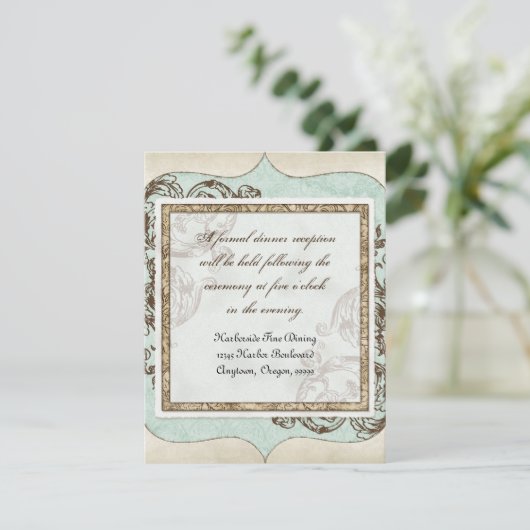 ビンテージ スワール フローリッシュ エッチング フローラル ウェディング エンクロージャーカード (スタンド正面)