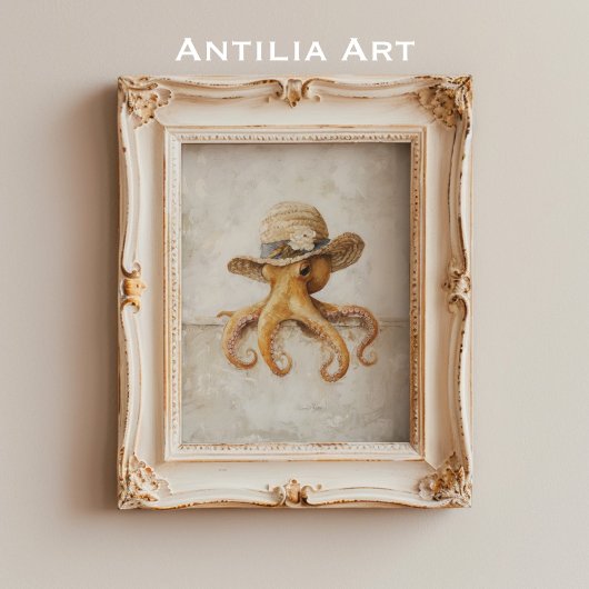 ビンテージ タコの絵 牧歌的な遊び心ある軟体動物 ポスター