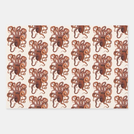 ビンテージ タコ マクロプス、マリン アクアティック アニマルズ ラッピングペーパーシート (正面)