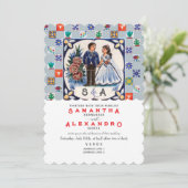 ビンテージ タラベラ ユニーク メキシカン タイル ウェディング 招待状 (スタンド正面)