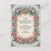 ビンテージ ダスティーブルー アールヌーヴォー ヴィクトリアン ウェディング エンクロージャーカード (正面)