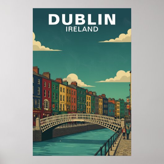 ビンテージ ダブリン アイルランド ハーペニー橋 旅行 ポスター (正面)