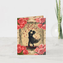 ビンテージ ダンシング カップル バレンタイン フラット ホリデー カード